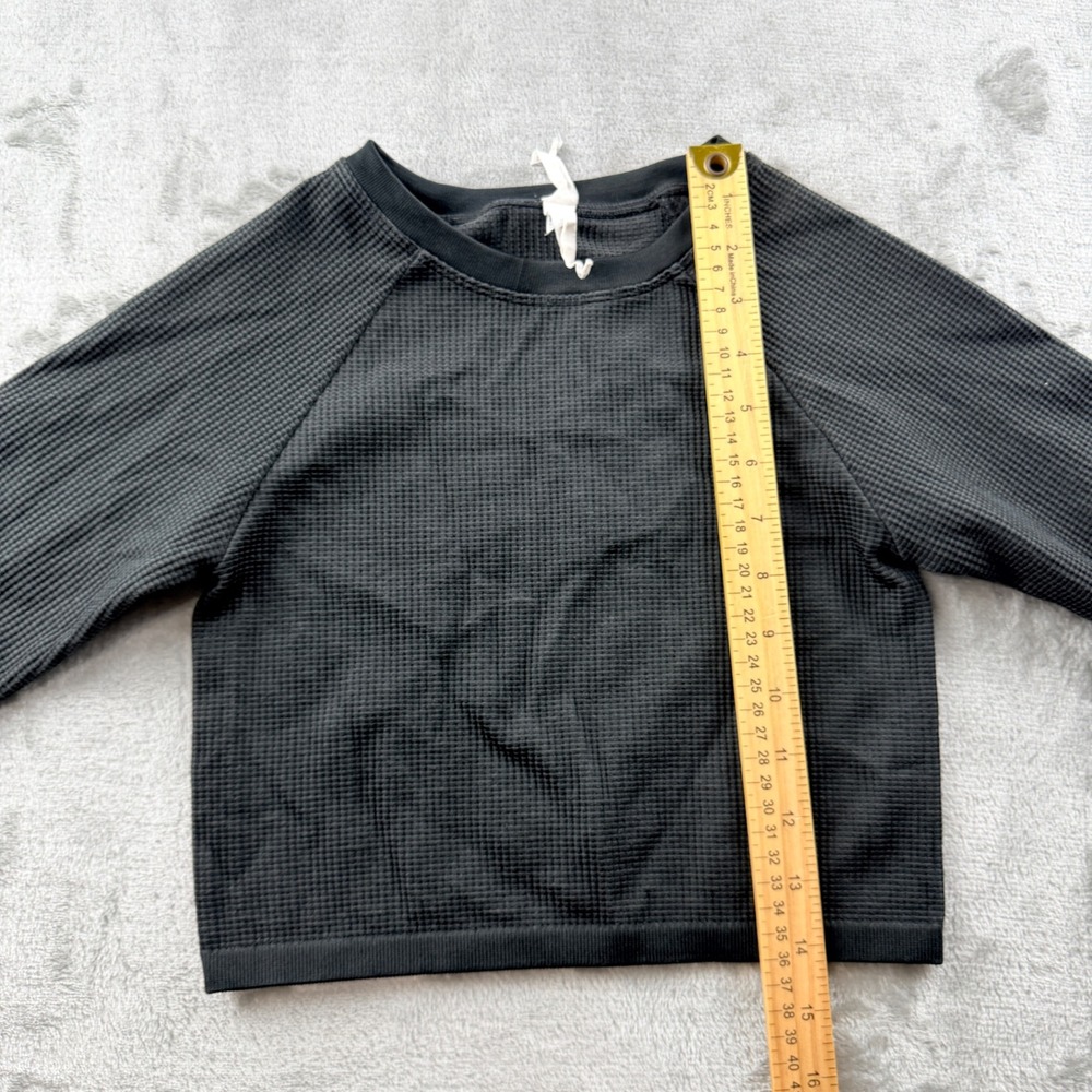 OFFLINE by Aerie Women's Small Waffle Knit Cropped Long Sleeve Top Black - Picture 6 of 7